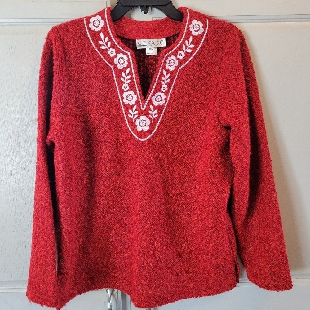 C.D. Sport Red Orange Embroidered Embellishmented Sweater - Picture 2 of 7